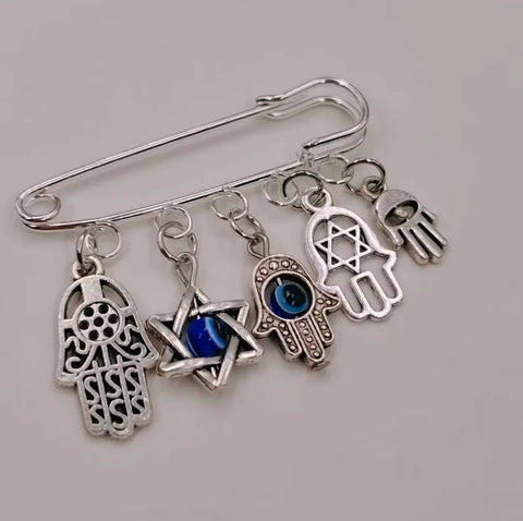 Retro Fashion Greek Eye Fatima Hand Pin Brooch Turkish Evil Blue Eye Women Men Suits Dress Pin Brooch Decor Jewelry - Memorialine