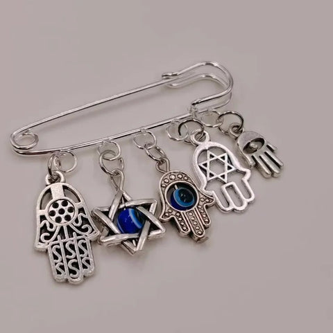 Retro Fashion Greek Eye Fatima Hand Pin Brooch Turkish Evil Blue Eye Women Men Suits Dress Pin Brooch Decor Jewelry - Memorialine