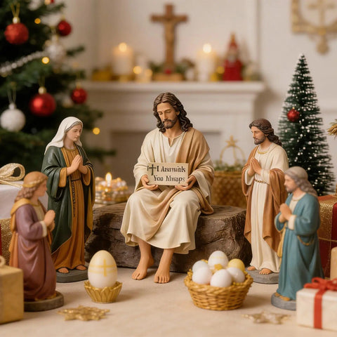 Small Jesus Figurine Religious Statue Christian Home Decor I Am with You Always Miniature Sculpture for Car Dashboard Home - Memorialine