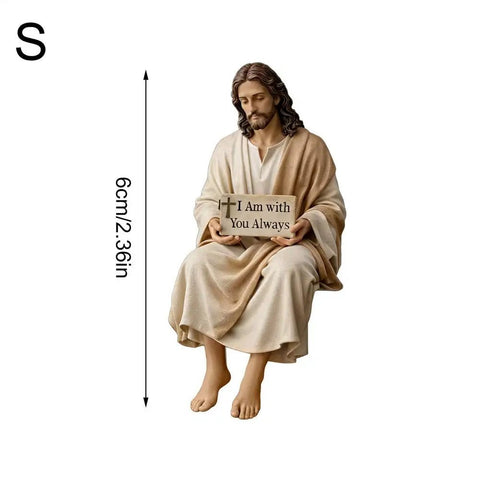 Small Jesus Figurine Religious Statue Christian Home Decor I Am with You Always Miniature Sculpture for Car Dashboard Home - Memorialine