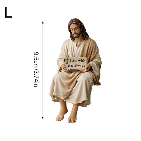 Small Jesus Figurine Religious Statue Christian Home Decor I Am with You Always Miniature Sculpture for Car Dashboard Home - Memorialine