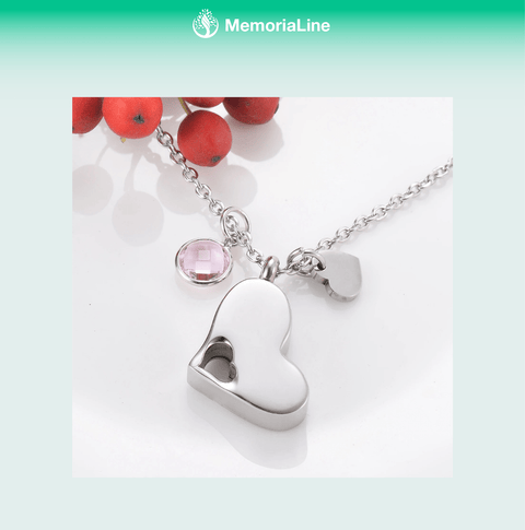 Stainless Steel Heart Cremation Urn Necklace Ash Jewelry Memorial Keepsake Pendant Necklace - Memorialine