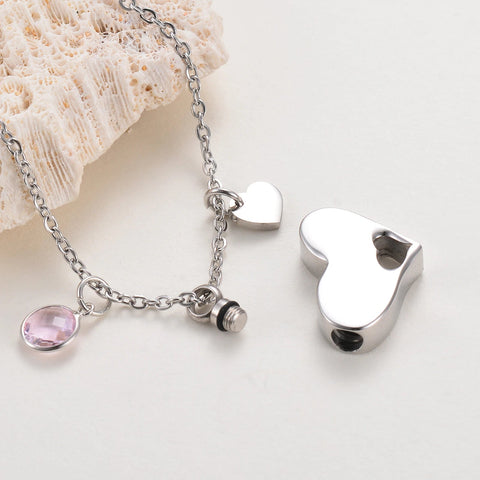 Stainless Steel Heart Cremation Urn Necklace Ash Jewelry Memorial Keepsake Pendant Necklace - Memorialine