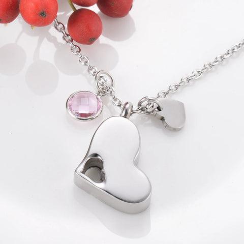Stainless Steel Heart Cremation Urn Necklace Ash Jewelry Memorial Keepsake Pendant Necklace - Memorialine