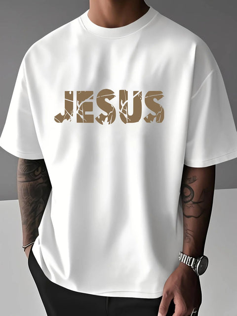 Summer Christian Style Jesus Cross Pattern Printed Short-Sleeved 100% Cotton Men'S T-Shirt with Faith Theme Loose and Trendy Top - Memorialine