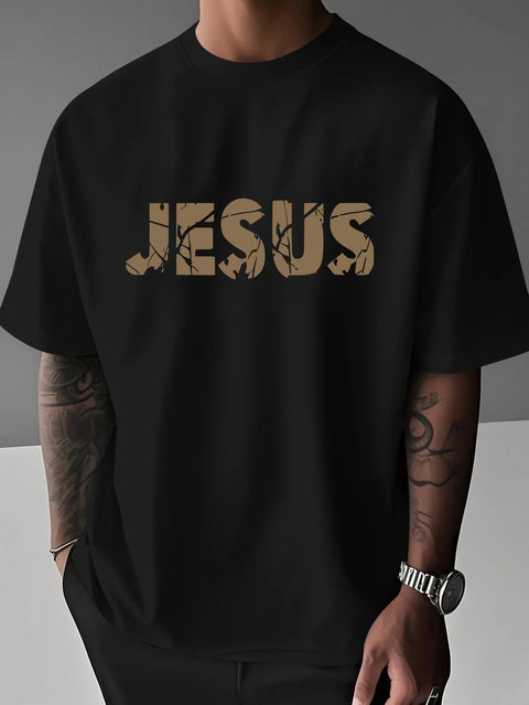 Summer Christian Style Jesus Cross Pattern Printed Short-Sleeved 100% Cotton Men'S T-Shirt with Faith Theme Loose and Trendy Top - Memorialine