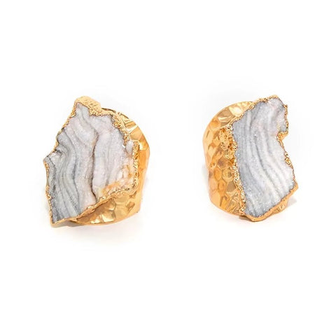 Unique Irregular Sun Agate Quartz Druzy Stone Ring - Adjustable Gold Color Open Finger Jewelry for Women - Memorialine