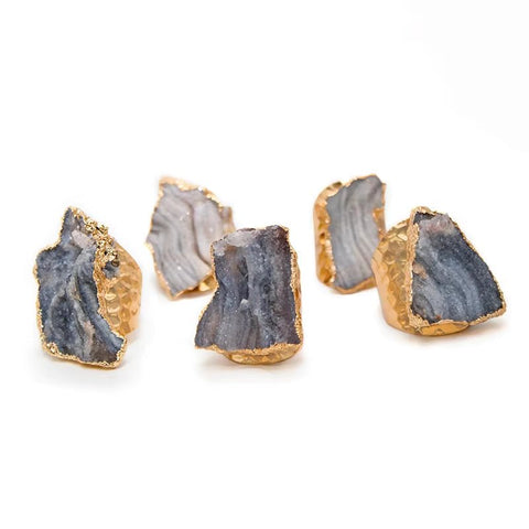 Unique Irregular Sun Agate Quartz Druzy Stone Ring - Adjustable Gold Color Open Finger Jewelry for Women - Memorialine