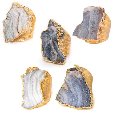 Unique Irregular Sun Agate Quartz Druzy Stone Ring - Adjustable Gold Color Open Finger Jewelry for Women - Memorialine