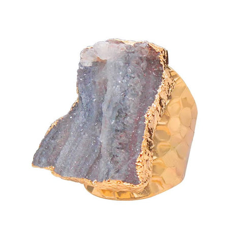 Unique Irregular Sun Agate Quartz Druzy Stone Ring - Adjustable Gold Color Open Finger Jewelry for Women - Memorialine