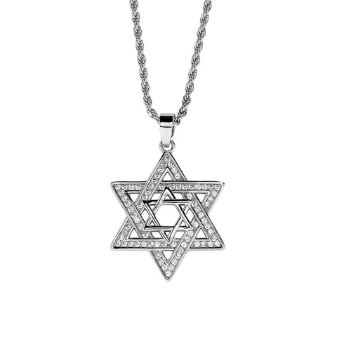 Unisex Iced Out Cubic Zirconia Gothic Star of David Pendant Necklace Gold Silver Color Hexagram Chain Hip Hop Jewelry - Memorialine