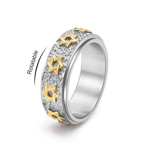 Vintage Stainless Steel Hexagram Star Spinner Ring for Men Women Size 6 - 12 - Memorialine