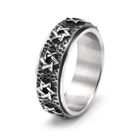 Vintage Stainless Steel Hexagram Star Spinner Ring for Men Women Size 6 - 12 - Memorialine